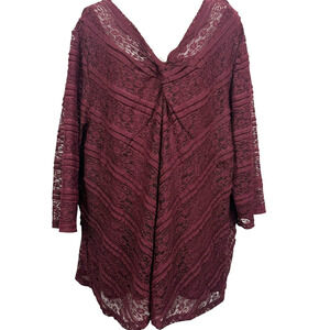 Catherines Womens Lace Babydoll V-Neck Top Sheer Sleeve Top Shirt Blouse NWT 3X